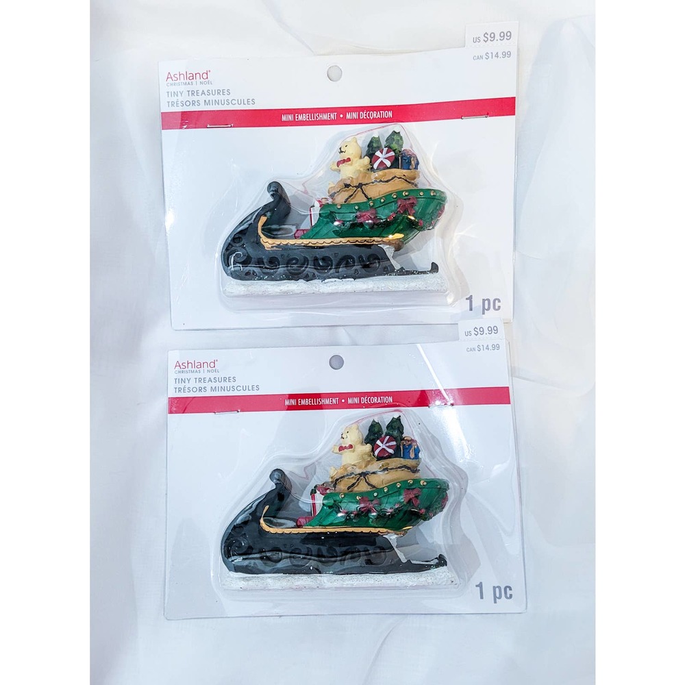 Lot of 2 Ashland Mini Treasures Santa's Sleigh With Bag of Toys Christmas